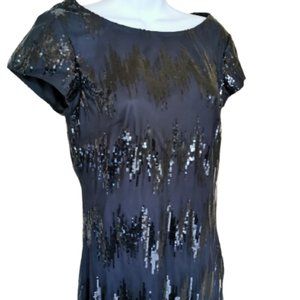 LE CAHTEAU  Black Sequined Party Cocktail Evening Dress Size Small